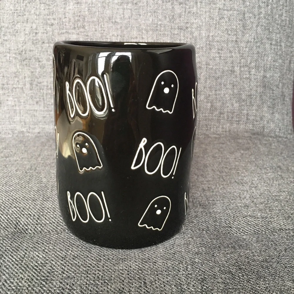 Rae Dunn Ghost and BOO! Coffee Mug, Black, White, 16 oz